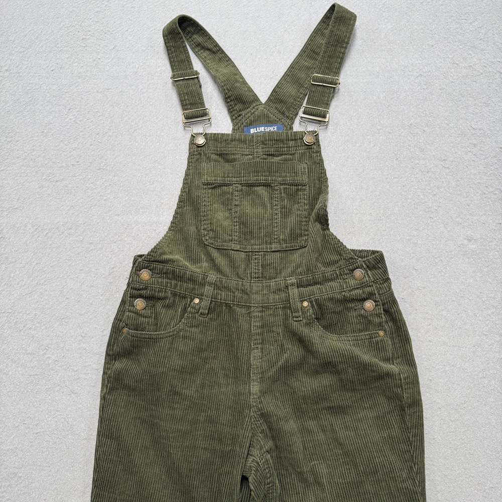 Blue Spice Corduroy Bib Overalls Women's 3 Olive Green Straight Leg Workwear Y2K